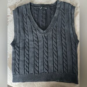 Charcoal Cable Knit V-Neck Sweater Vest